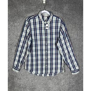 Gap Standard Fit Button Down Shirt Mens‎ Size Medium Blue Plaid Chest Pocket NWT